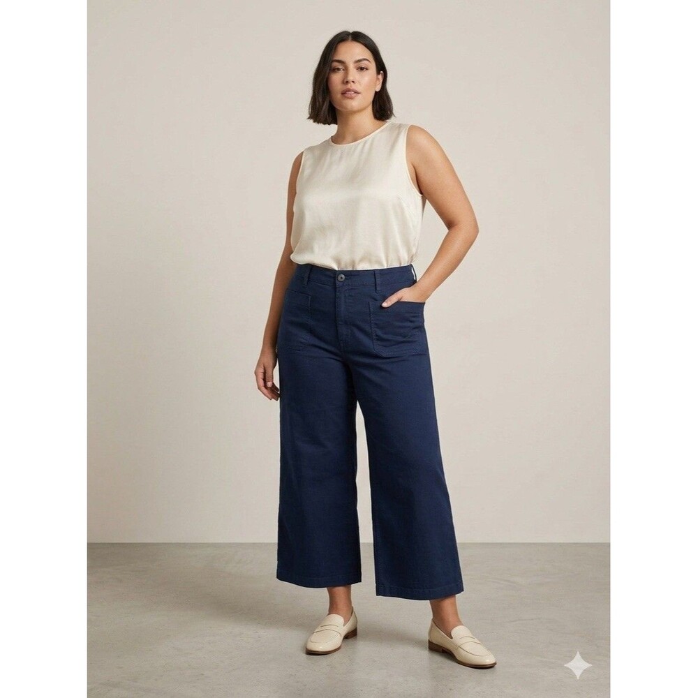 ⁠J.Crew Point Sur Navy Wide Leg Crop Pants 34 XL Coastal Minimalist Lux